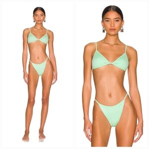 Peixoto Bomba Triangle Bikini Top & Tinga Bikini Bottom in Mint Rib Small NWT